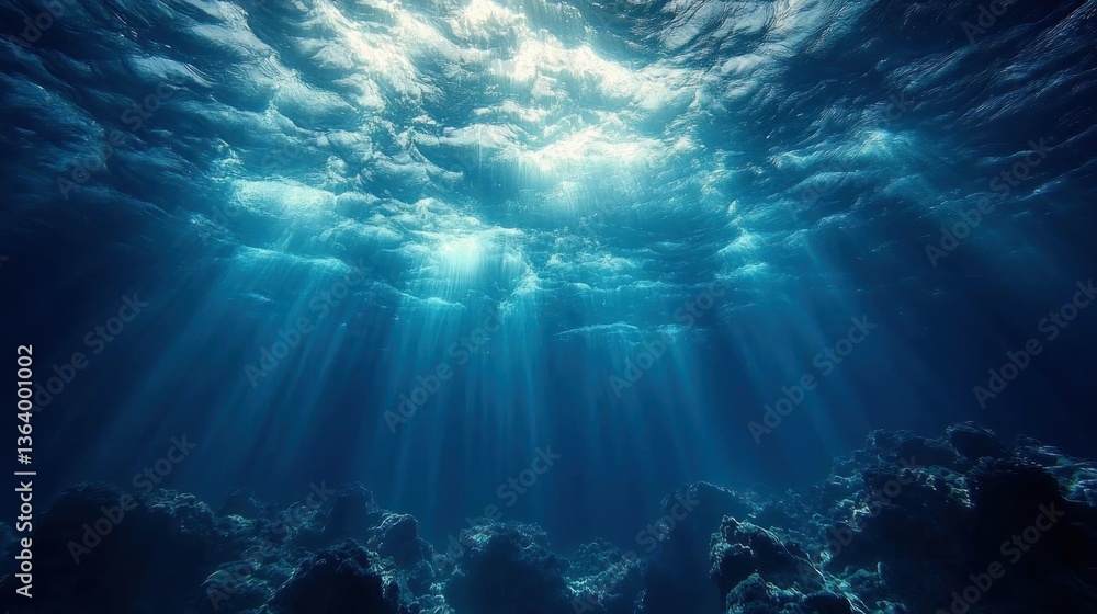 Fototapeta premium Ocean Depths Sunlight Rays Underwater Scene