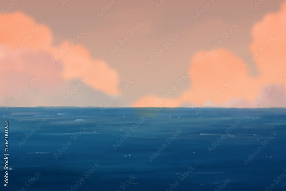 Fototapeta premium Aesthetic sunset sky background, aesthetic paint illustration