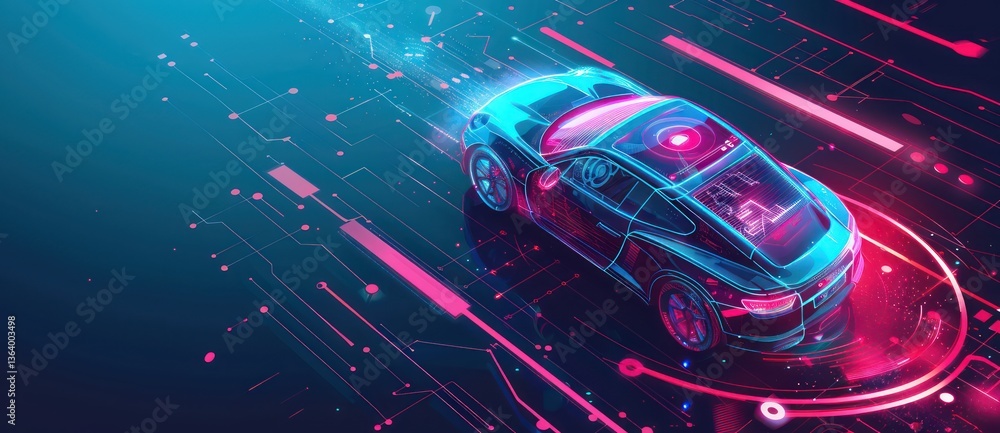 Futuristic self-driving electric car with glowing lines and data points, concept for autonomous vehicle, artificial intelligence, and future transportation Futuristic self-driving electric car with glowing lines and data points, concept for autonomous vehicle, artificial intelligence, and future transportation