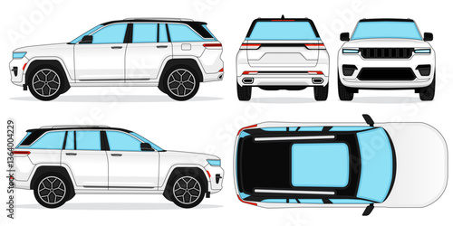 SUV Car Vector -  Car mockup for car branding on White background. Side, Front, Rear View