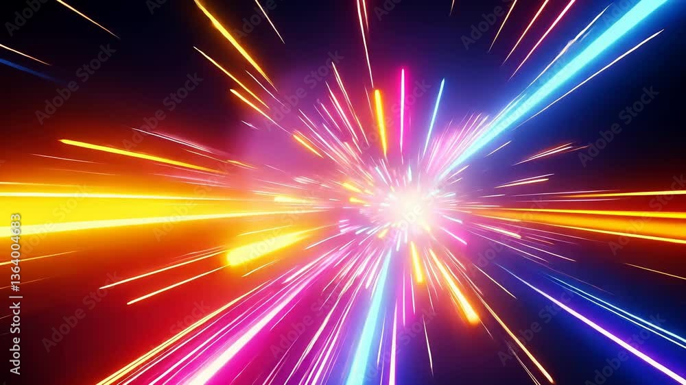 Vibrant, colorful light streaks explode outward