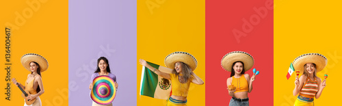 Set of Mexican women on col...