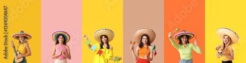 Set of Mexican women on col...