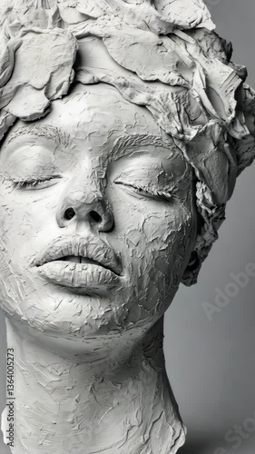 Wallpaper Mural Sculptural representation of a serene female figure with textured surface and floral elements Torontodigital.ca