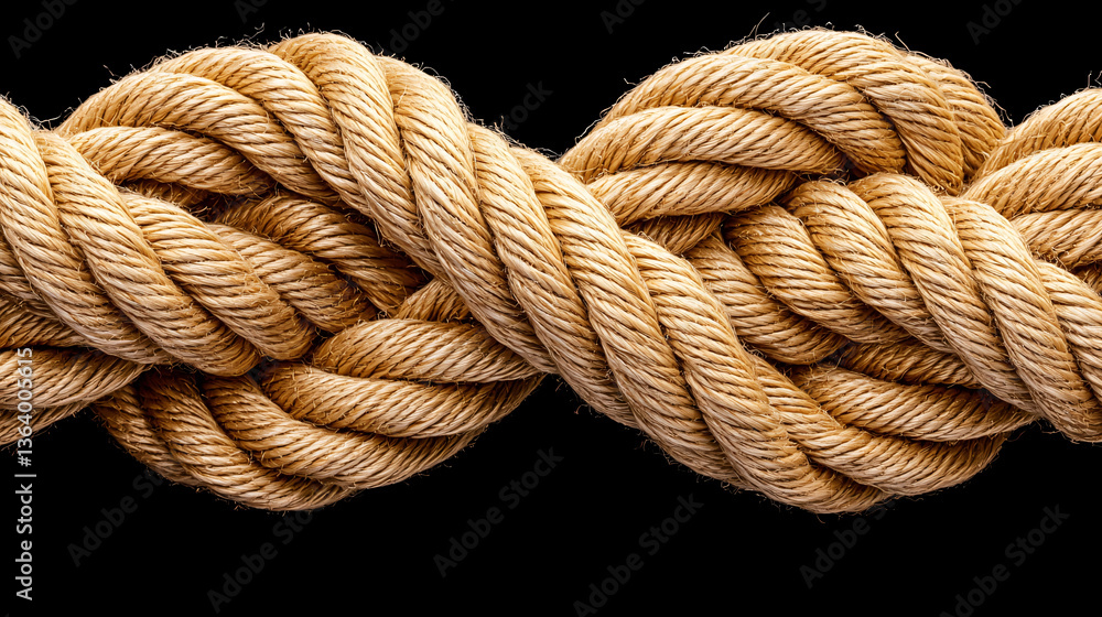 Nautical Knot Strong Rope Intertwined Brown Fiber Secured Together Against Black Backdrop Nautical Knot Strong Rope Intertwined Brown Fiber Secured Together Against Black Backdrop