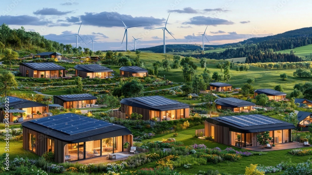Fototapeta premium Picturesque eco friendly village nestled in the scenic mountain landscape