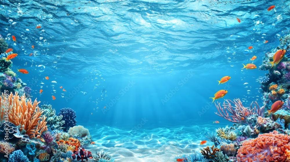 Obraz premium Underwater Scene with Colorful Coral Reefs and Tropical Fish