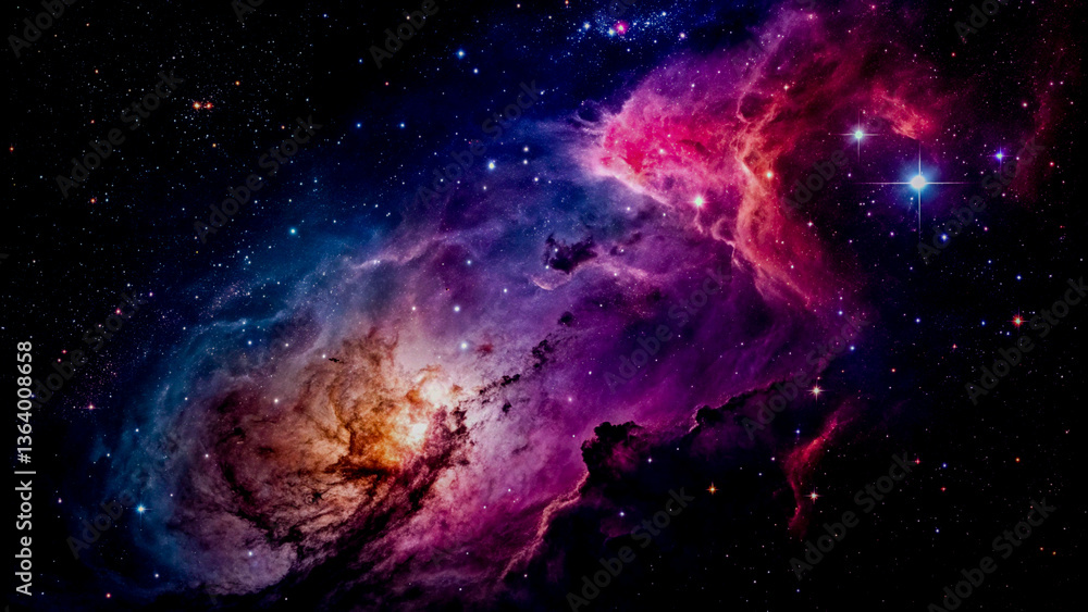 Fototapeta premium Artistic Rendering of a Colorful Cosmic Nebula in Deep Space.