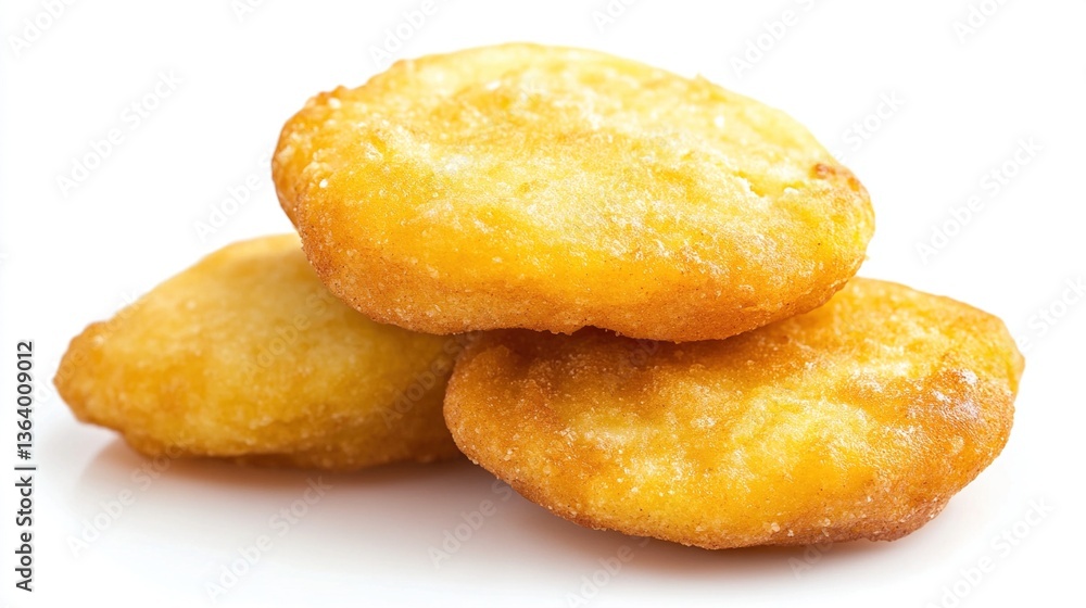 Three golden-brown fried cheese cakes isolated on white. Three golden-brown fried cheese cakes isolated on white.
