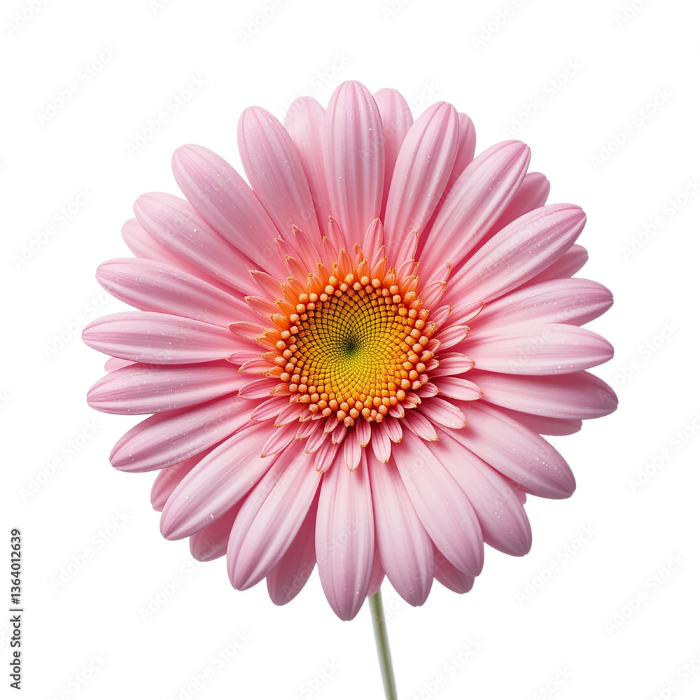 Pink gerbera daisy flower blooming with green stem isolated on transparent background Pink gerbera daisy flower blooming with green stem isolated on transparent background
