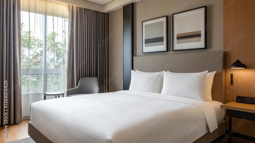 Luxurious hotel double bed experience modern room comfortable ambiance urban setting inviting space Luxurious hotel double bed experience modern room comfortable ambiance urban setting inviting space