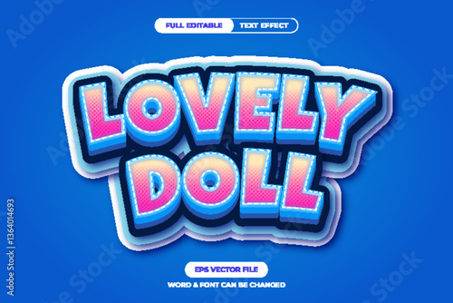 Bright and fun editable text effect with bold 3D letters, perfect for doll games, girly brands, or toy packaging. Fully editable vector EPS
