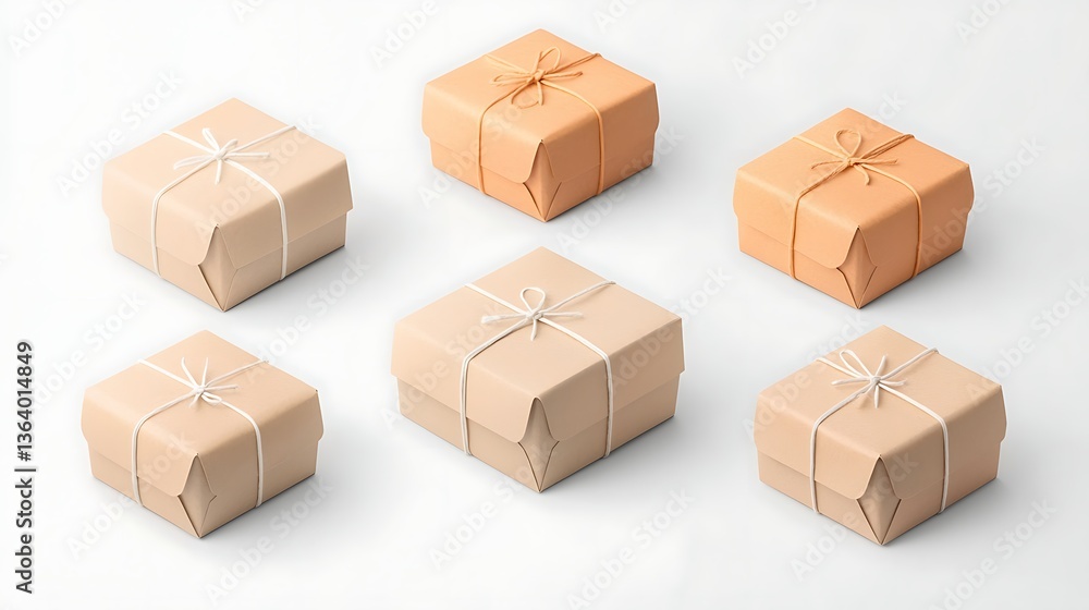 Fototapeta premium Tied Kraft Gift Boxes for Studio Shot.