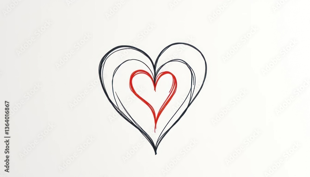 A simple, artistic illustration of overlapping hearts in red and black. A simple, artistic illustration of overlapping hearts in red and black.