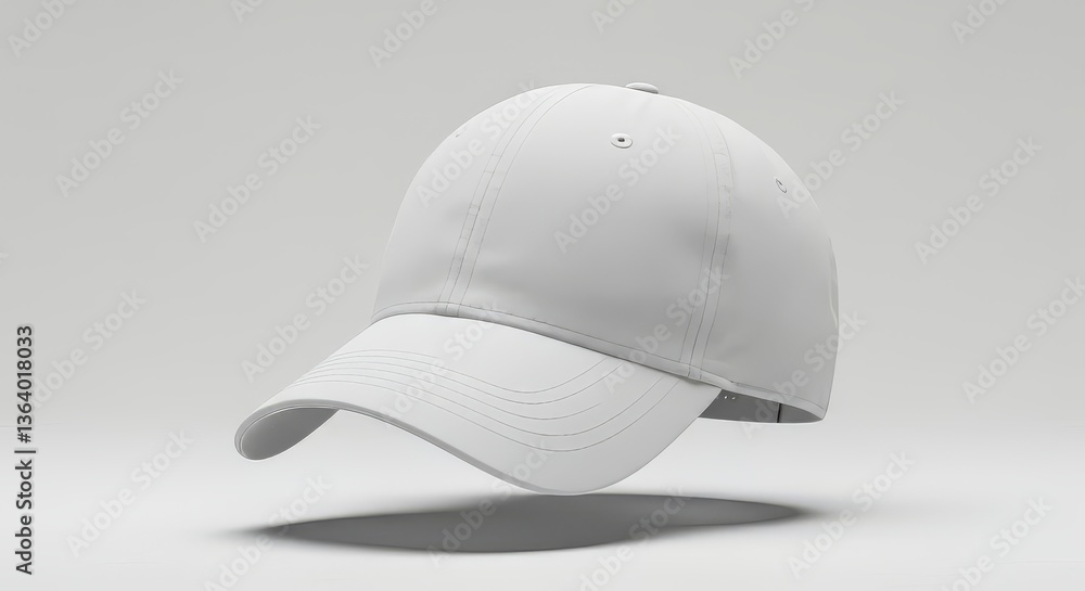 Plain White Baseball Cap Floating with Subtle Shadow Studio Shot Plain White Baseball Cap Floating with Subtle Shadow Studio Shot