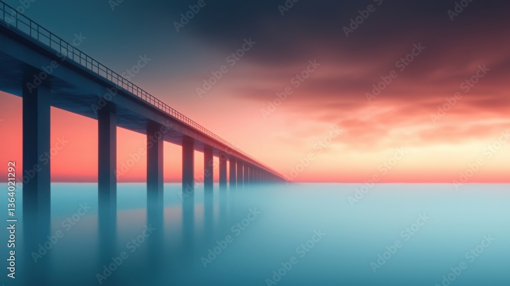 Serene Foggy Dawn Over Bridge with Gentle Blue Tones and Soft Light Reflections Serene Foggy Dawn Over Bridge with Gentle Blue Tones and Soft Light Reflections