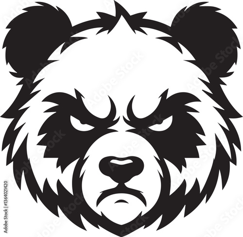 angry panda head vector illustration, panda head clipart, panda head silhouette vector black and white