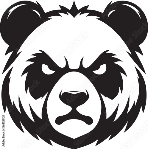 angry panda head vector illustration, panda head clipart, panda head silhouette vector black and white