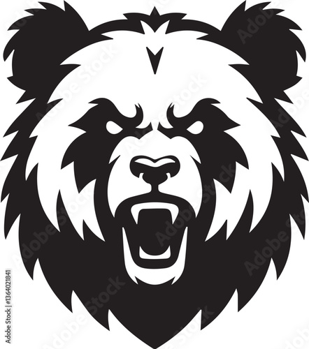 angry panda head vector illustration, panda head clipart, panda head silhouette vector black and white