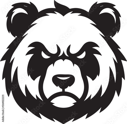 angry panda head vector illustration, panda head clipart, panda head silhouette vector black and white