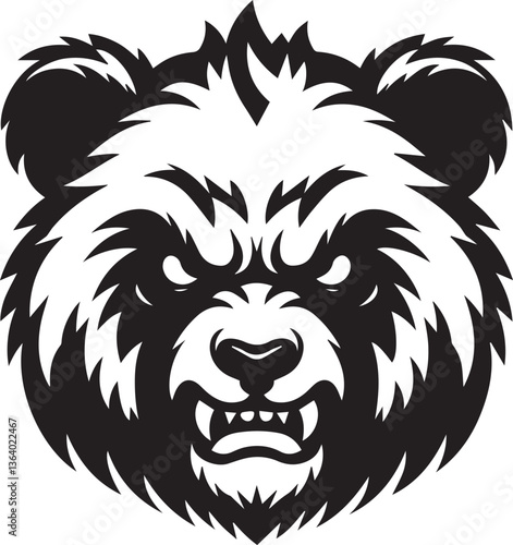 angry panda head vector illustration, panda head clipart, panda head silhouette vector black and white