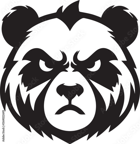 angry panda head vector illustration, panda head clipart, panda head silhouette vector black and white