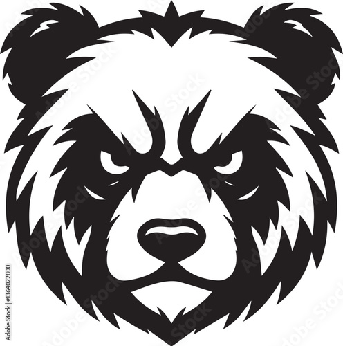 angry panda head vector illustration, panda head clipart, panda head silhouette vector black and white