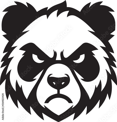 angry panda head vector illustration, panda head clipart, panda head silhouette vector black and white
