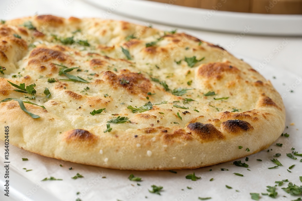 Delicious Homemade Garlic and Herb Flatbread Golden Crust, Fresh Parsley Delicious Homemade Garlic and Herb Flatbread Golden Crust, Fresh Parsley