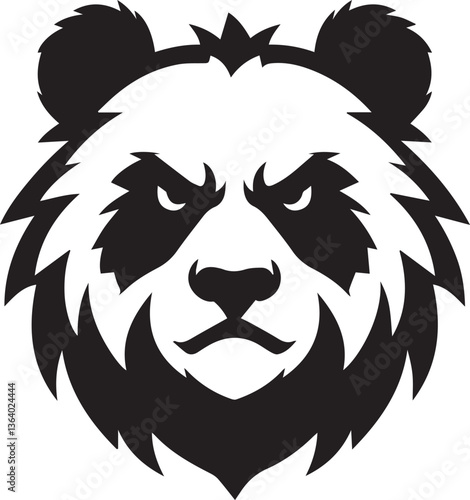 angry panda head vector illustration, panda head clipart, panda head silhouette vector black and white
