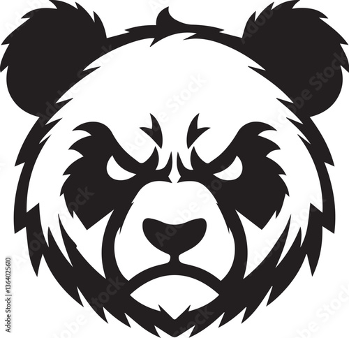 angry panda head vector illustration, panda head clipart, panda head silhouette vector black and white