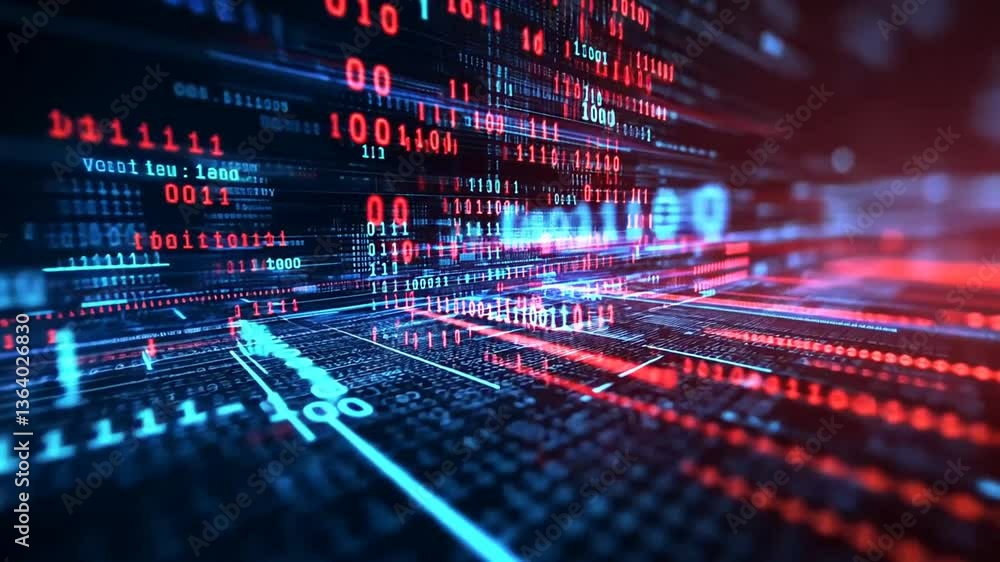 Abstract technological background with binary code streaming, data and security concept Abstract technological background with binary code streaming, data and security concept