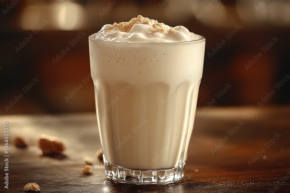 Creamy Drink with Crumbles on Wooden Table for Refreshment Creamy Drink with Crumbles on Wooden Table for Refreshment