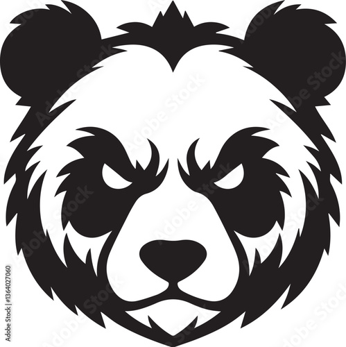 angry panda head vector illustration, panda head clipart, panda head silhouette vector black and white