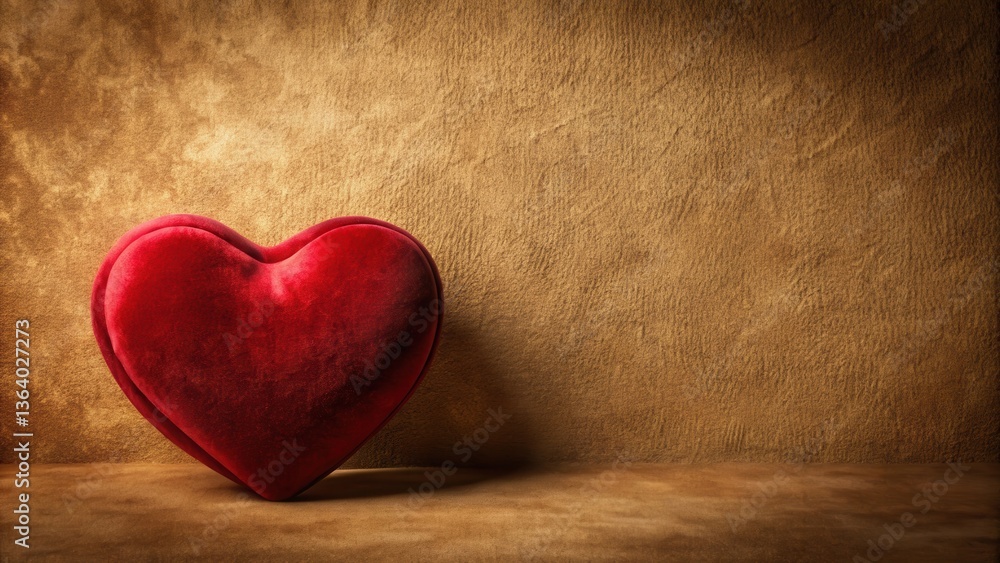 A plush velvet heart rests gently against a textured background, symbolizing love and affection A plush velvet heart rests gently against a textured background, symbolizing love and affection