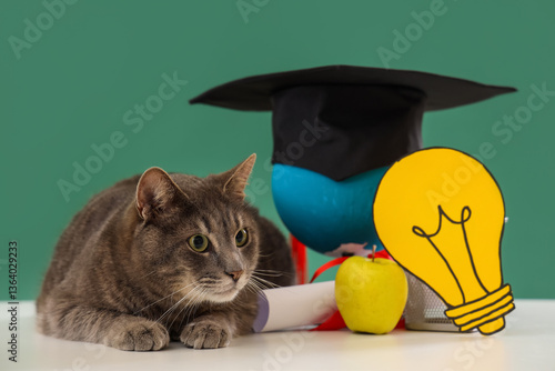 Cute cat with graduation ha...