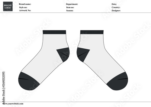 Socks technical drawing fashion flat sketch vector illustration template with tech pack details