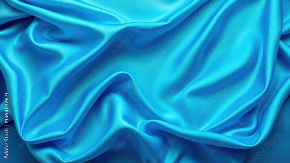 Fototapeta premium Beautiful blue green silk satin background. Wavy soft folds. Luxurious silky fabric backdrop with space for product and design. Web banner.