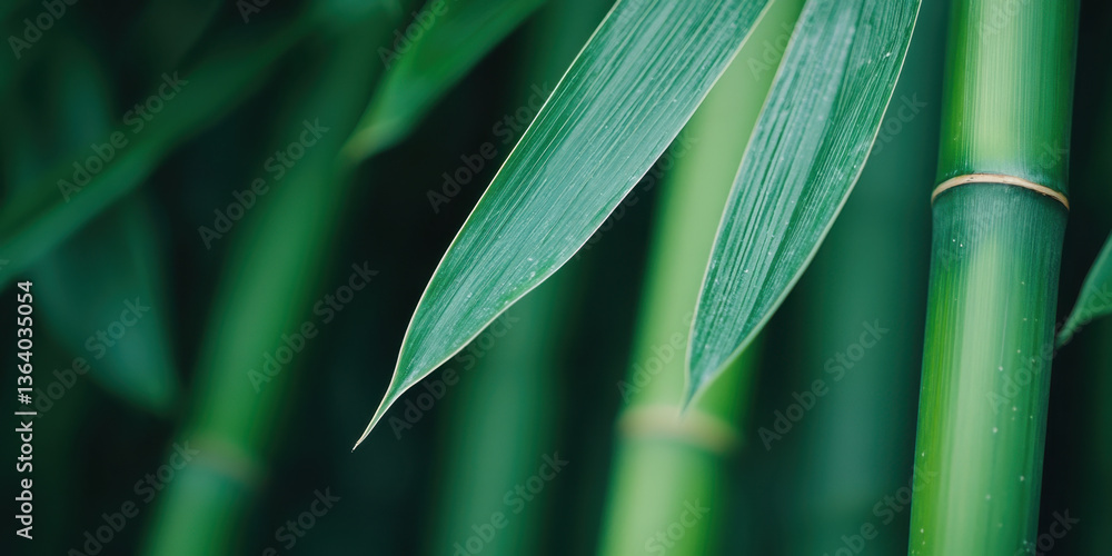 Bamboo leaves and stalks create serene and natural atmosphere, showcasing vibrant green hues and intricate textures. This close up captures beauty of nature design Bamboo leaves and stalks create serene and natural atmosphere, showcasing vibrant green hues and intricate textures. This close up captures beauty of nature design