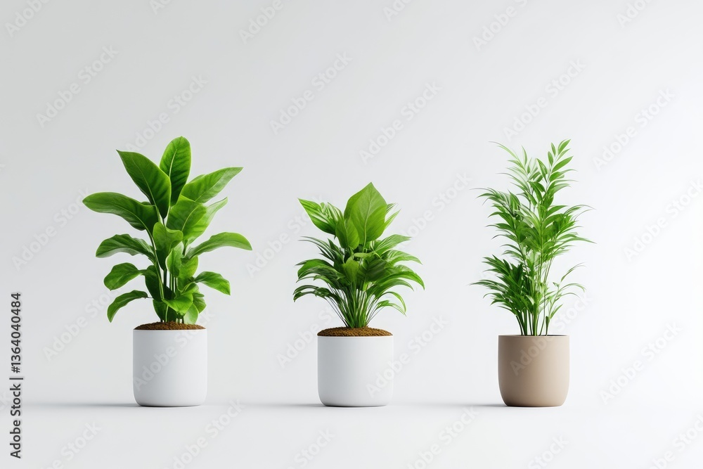Fototapeta premium Minimalist potted plants against a white background