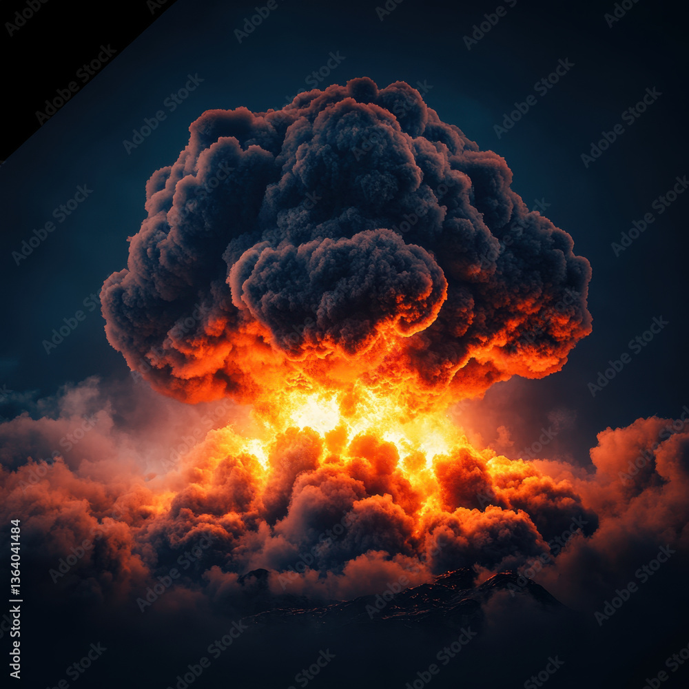 dramatic close up shot of atomic bomb explosion, showcasing massive cloud of smoke and fire. intense colors and powerful imagery evoke sense of awe and fear dramatic close up shot of atomic bomb explosion, showcasing massive cloud of smoke and fire. intense colors and powerful imagery evoke sense of awe and fear