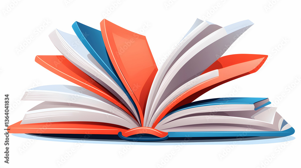 Open Book with Colorful Pages on White Background Open Book with Colorful Pages on White Background