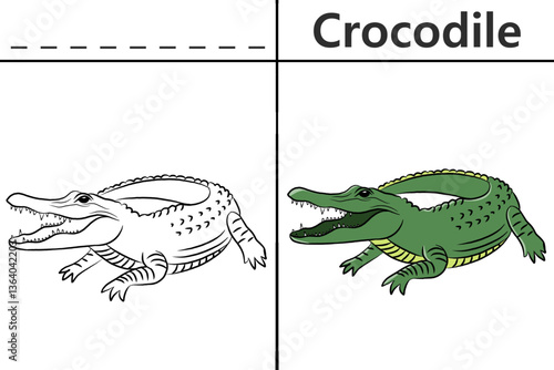 Crocodile coloring pages for kids and learn to recognize letters, animal recognition card media for various games in early childhood learning