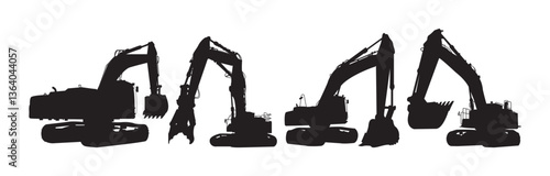 construction work machine silhouette on white background