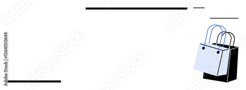 Black and white shopping bags with blue handles represent e-commerce, retail trends, and consumer behavior. Ideal for shopping marketing, retail promotions, consumer goods, sales strategies, online