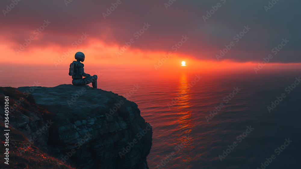 Sunrise Adventure: Exploring Coastal Cliffs in Serene Solitude and Colorful Horizon Sunrise Adventure: Exploring Coastal Cliffs in Serene Solitude and Colorful Horizon