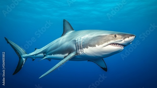 Wallpaper Mural Sleek megalodon glides through deep waters, contrasting with a bulky silhouette in the background, embodying elegance and power.
 Torontodigital.ca