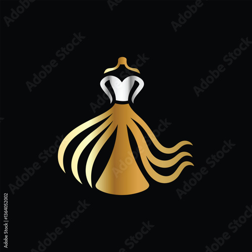 Wedding Dress Logo Design. Elegant and Luxury Logo Design. Hanger with bow tie and mustache. Luxury design. Vector illustration.