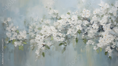 Thick brush strokes impressionistic small white flowers background poster decorative painting 
