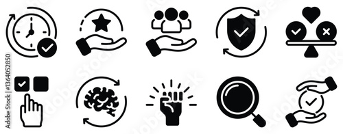 Ethics Icon Set Solid Style Collection representing moral principles and values suitable for education corporate policies and social responsibility initiatives